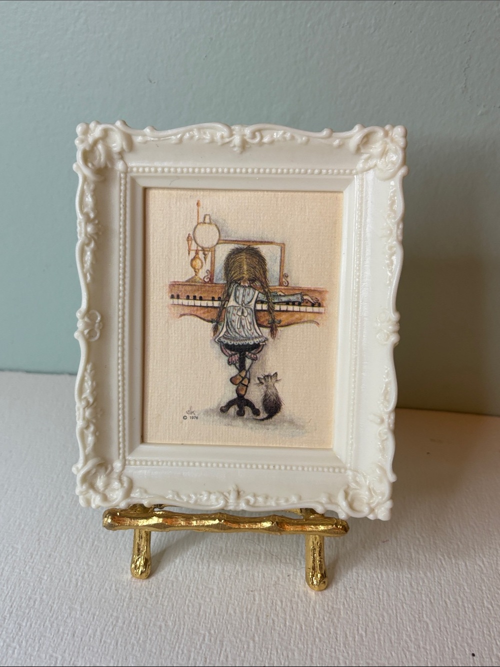 Vintage Elk Illustration Artwork Print with White Ornate Frame